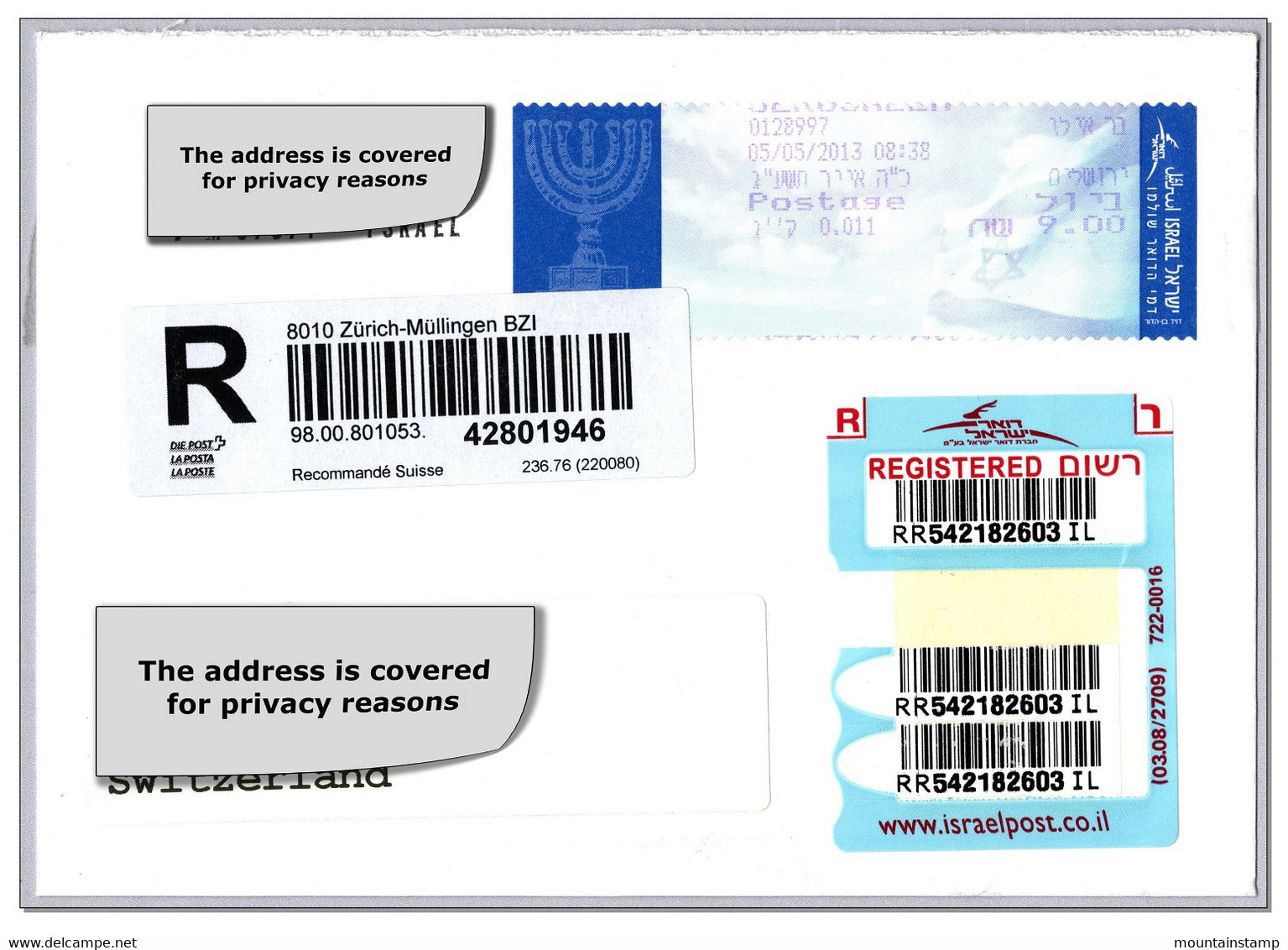 Israel 2013 (G4) Real Used Registered Cover To Switzerland From The Year 2013 - Cartas & Documentos