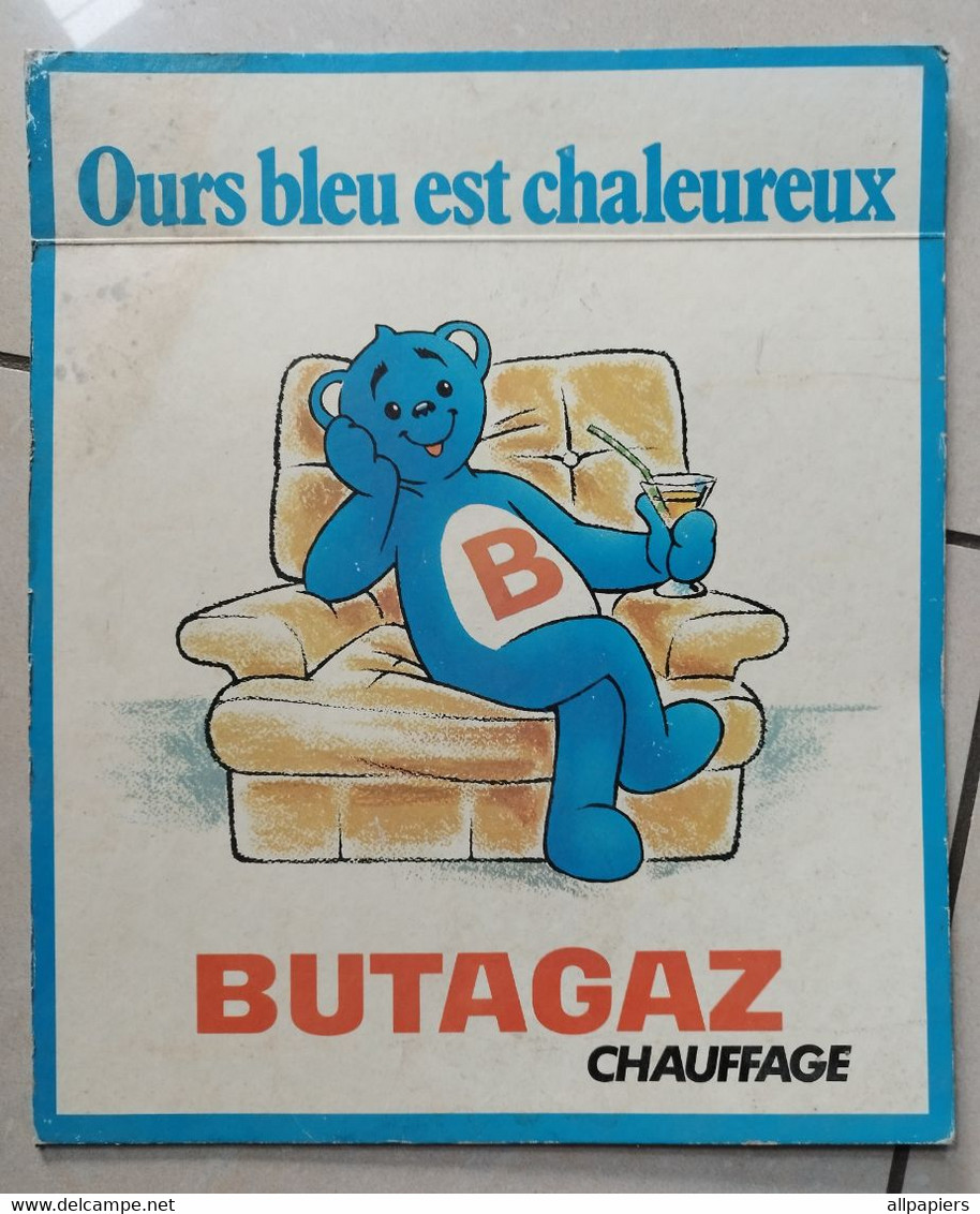 Plaque publicitaire En Carton Ours Bleu Est Chaleureux Butagaz Chauffage - Format : 37.5x31.5 Cm - Paperboard Signs