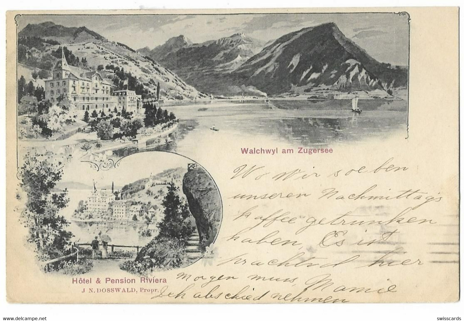 WALCHWIL: Hotel & Pension Riviera, 2-Bild-AK 1901 - Walchwil