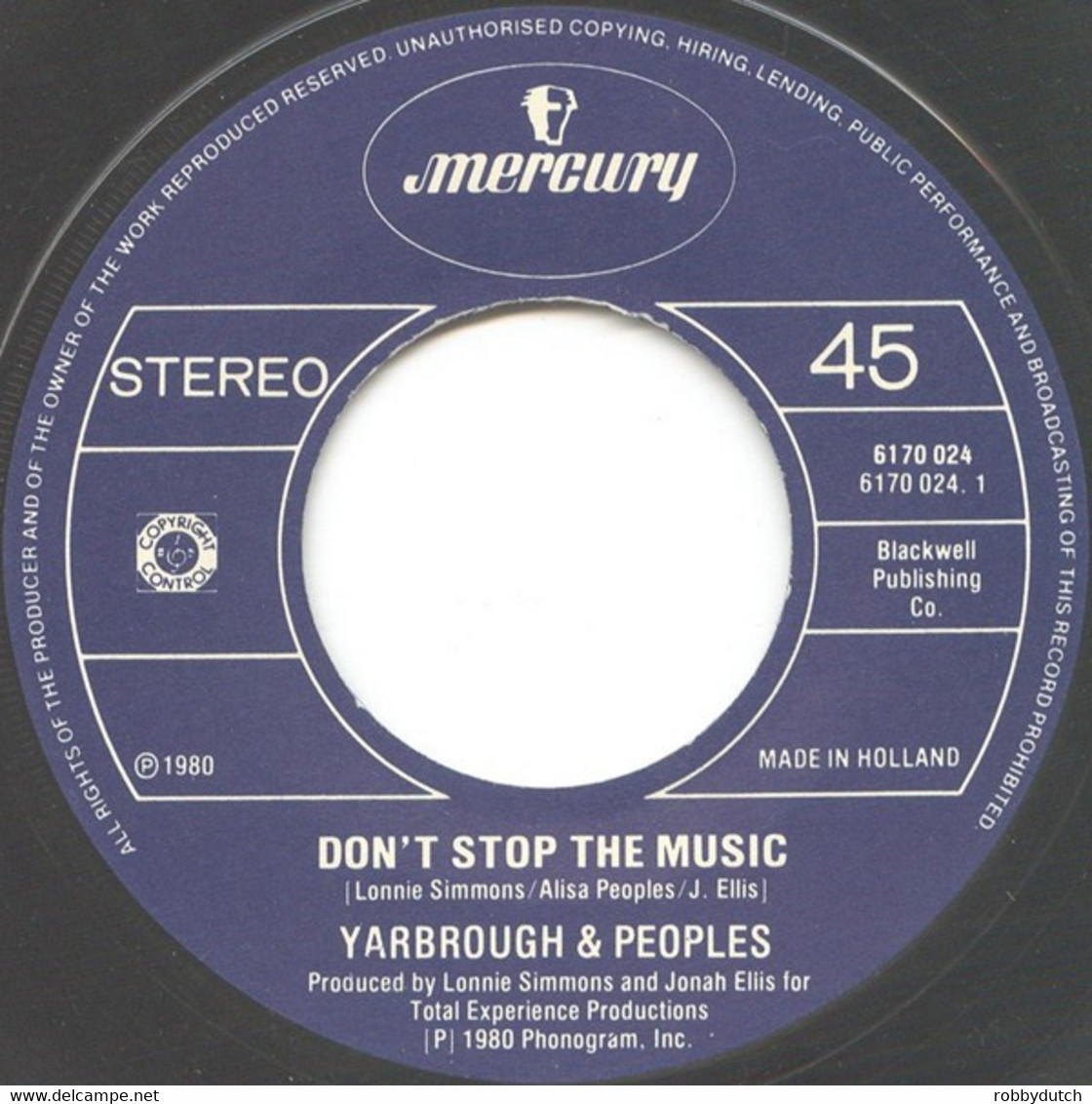 * 7"  *  YARBROUGH & PEOPLES - DON'T STOP THE MUSIC (Holland 1982) - Soul - R&B