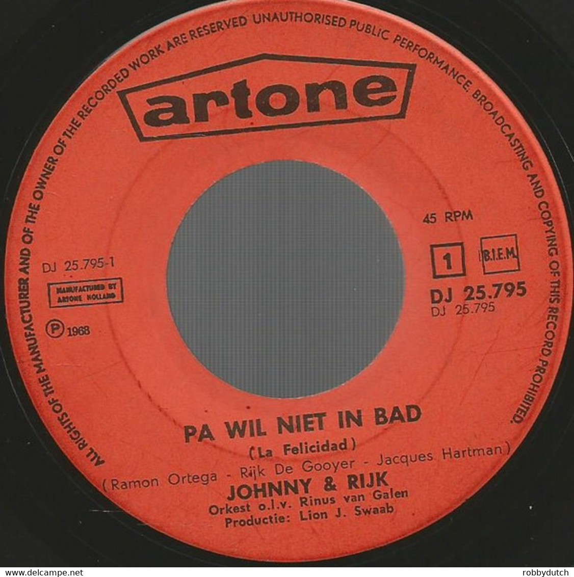* 7"  *  JOHNNY & RIJK - PA WIL NIET IN BAD (Holland 1968) - Otros - Canción Neerlandesa