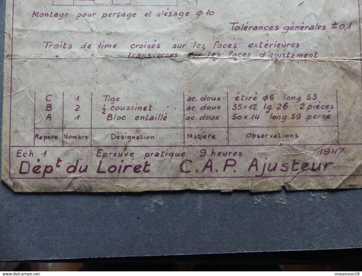 Sujet De CAP Ajusteur 1947 - Otros Planes
