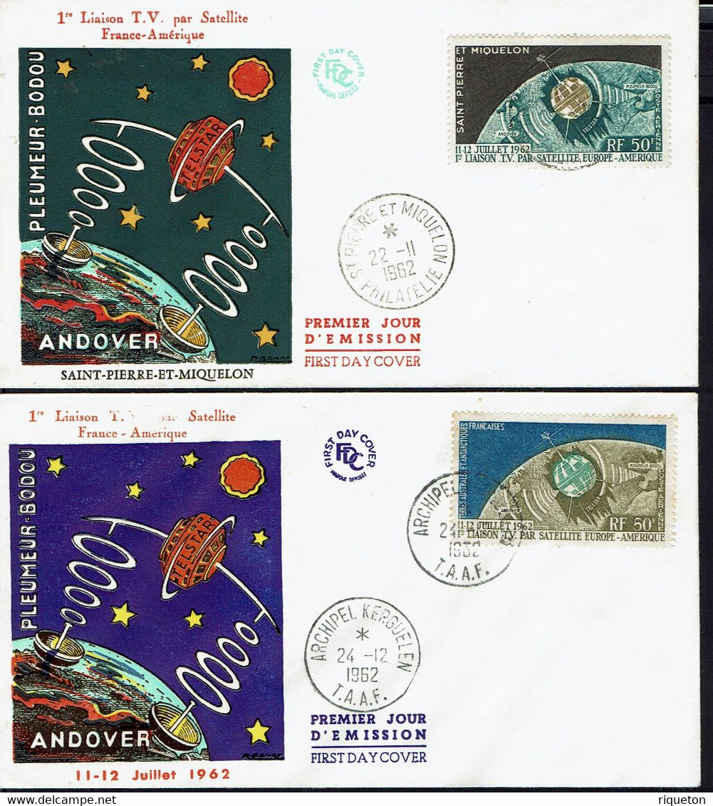 Thèmes - Deux Enveloppes FDC. 1ère Liaison Par Satellite France-Amérique. T.A.A.F Et Saint Pierre Et Miquelon. - Otros & Sin Clasificación