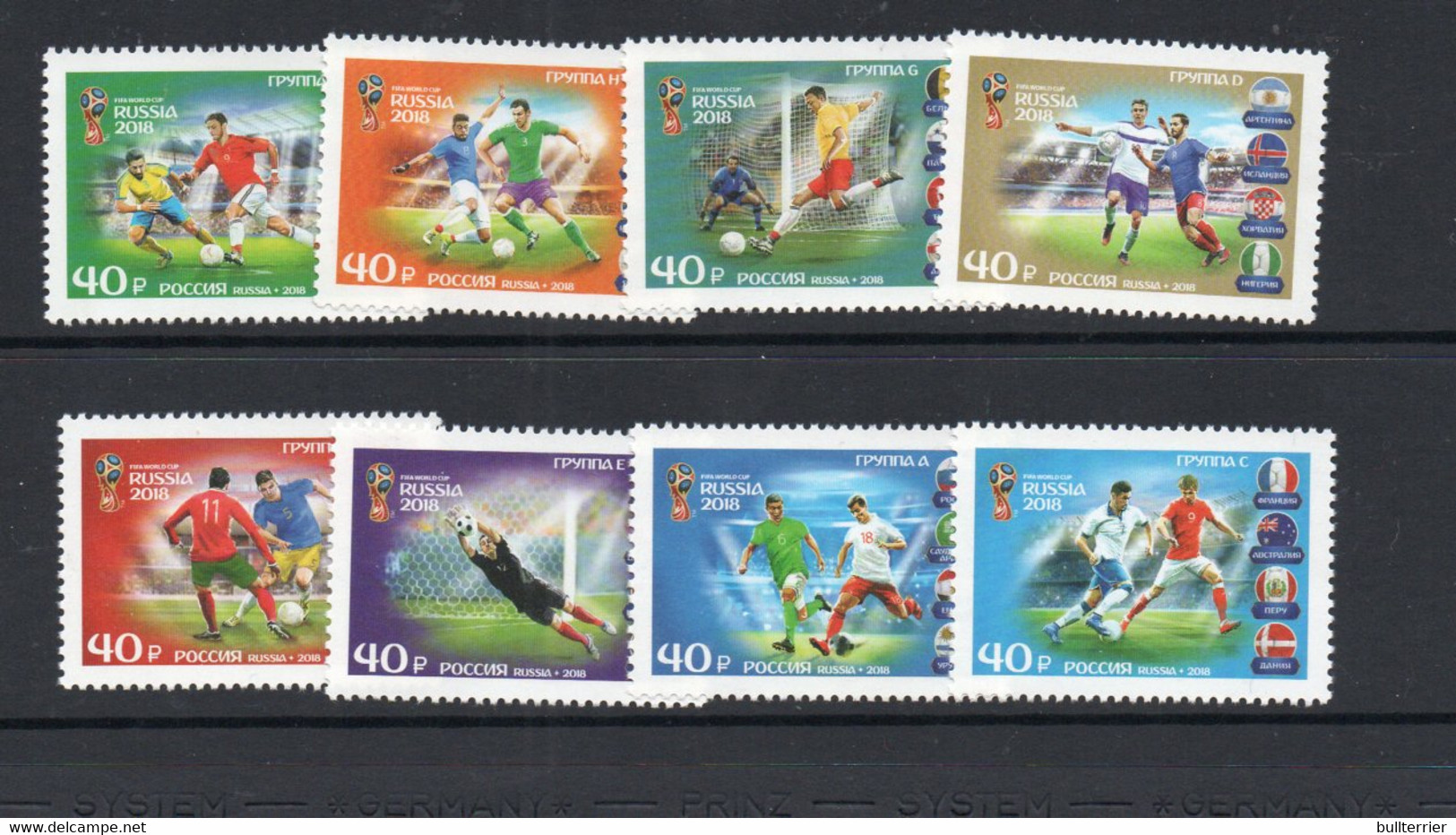 SOCCER -  RUSSIA - 2018 - RUSSIA WORLD CUP  GROUPS SET OF  8 MINT NEVER  HINGED - 2018 – Russie