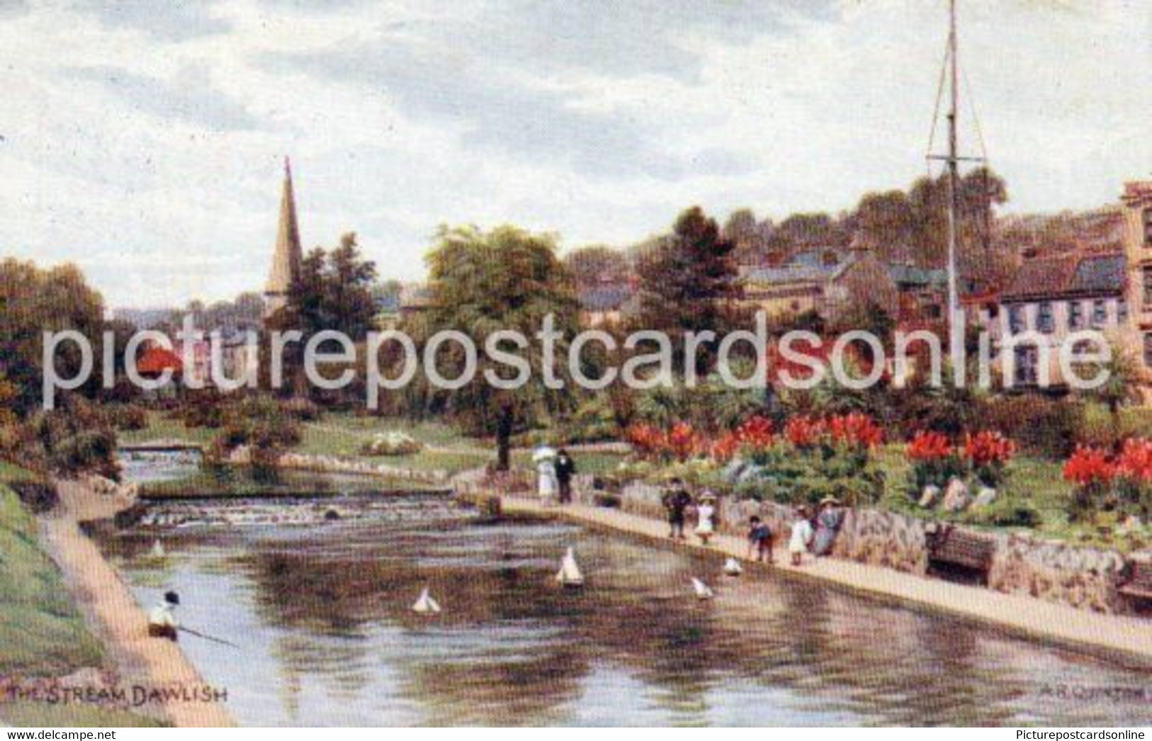 DAWLISH THE STREAM OLD ART COLOUR POSTCARD SIGNED A.R. QUINTON ARQ SALMON NO 1800 - Quinton, AR