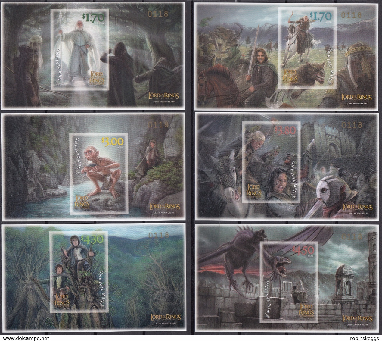 NEW ZEALAND 2022 Lord Of The Rings: The Two Towers 20th Anniv., Limited Edition Set Of 6 IMPERFORATE M/S’s MNH - Vignettes De Fantaisie