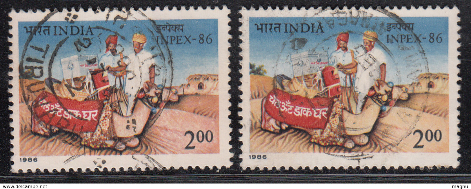 EFO, Colour  Variety, India Used 1986, INPEX Philately Exhibition, Desert, Nature, Environment, Camel Animal, - Plaatfouten En Curiosa