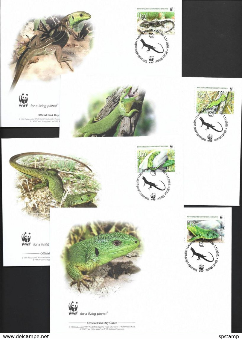 Bosnia Hezegovina 2010 WWF Reptiles & Lizards Set Of 4 Singles On 4 Separate Special FDC - Nuovi