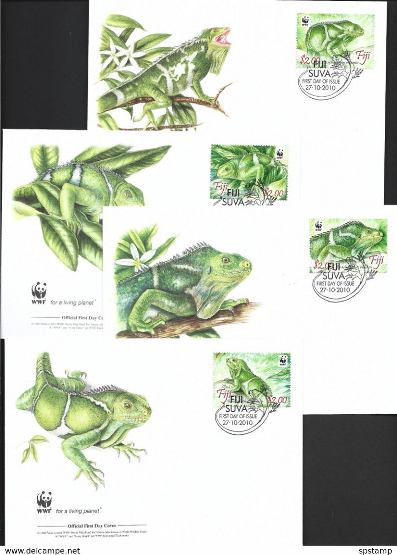 Fiji 2010 WWF Iguanas Set Of 4 Singles On 4 Separate Special FDC - FDC