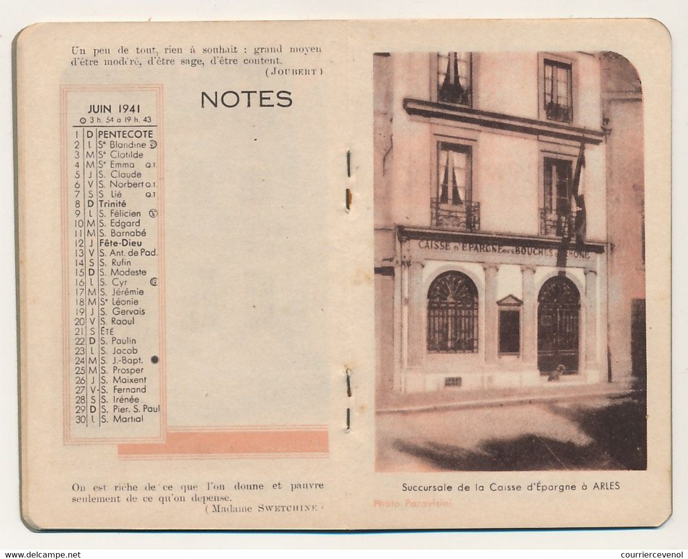 MARSEILLE - Calendrier De Poche Caisse D'Epargne Des Bouches Du Rhône - 1941 - 8 Cm X 11,8 Cm - Petit Format : 1941-60