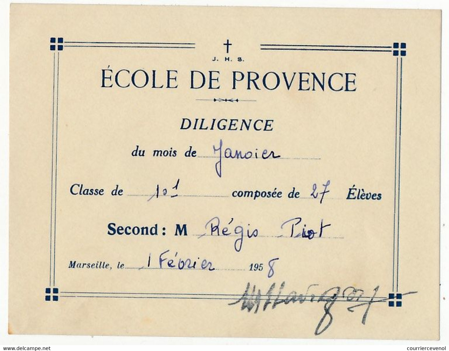 MARSEILLE - Ecole De Provence - 3 Bulletins / 1 "Premier" / 2 "Second" - 9 Cm X 11,8 Cm - 1958/59 - Diplomas Y Calificaciones Escolares