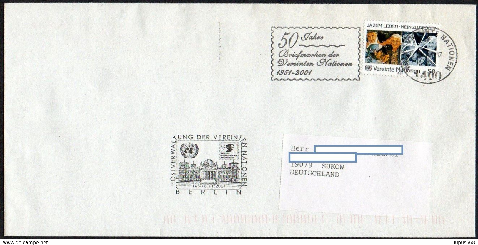 UNO Wien Zu Gast In Berlin  2001 (1987) MiNr. 72 Brief/ Letter ; Kampf Gegen Drogenmißbrauch - Briefe U. Dokumente