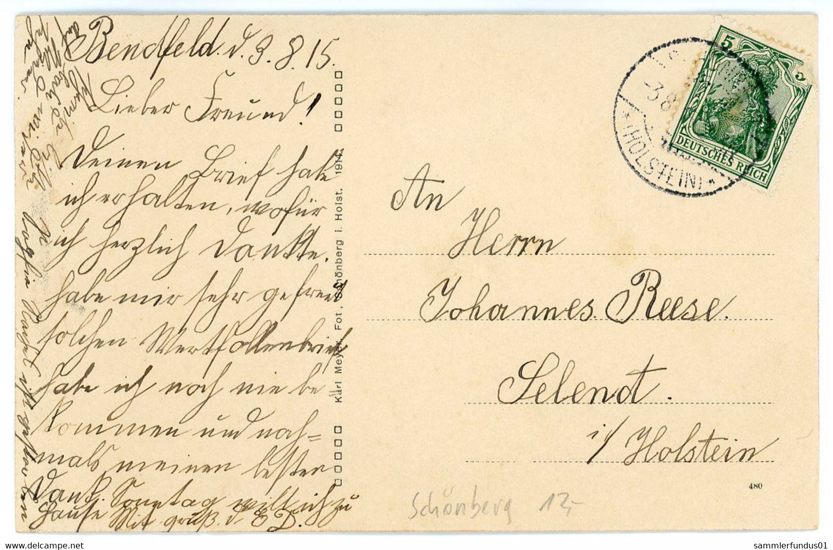 AK/CP Gruß Aus Bendfeld   Schönberg     Gel./circ. 1915  Erhaltung/Cond. 1- ,   Nr. 01495 - Schönberg