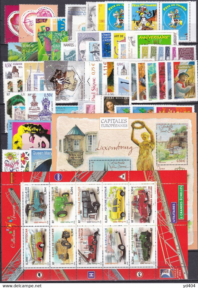 FR1517- FRANCE – 2003 – FULL YEAR SET – Y&T # 3538/3631 MNH 169 € - 2000-2009