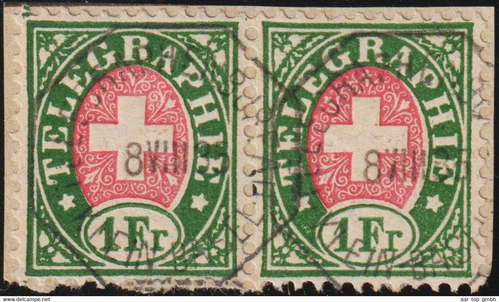 Heimat BS Kleinbasel 1865-08-08 Poststempel Auf Telegraphen-Marke Paar 1 Fr. Zu#17 - Telegraafzegels