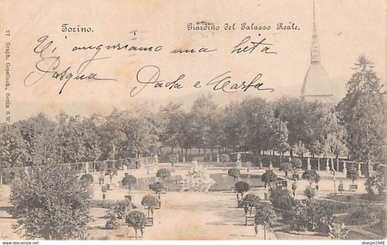 011703 "TORINO - GIARDINO DEL PALAZZO REALE" CART. ORIG. SPED. 1912 - Parcs & Jardins