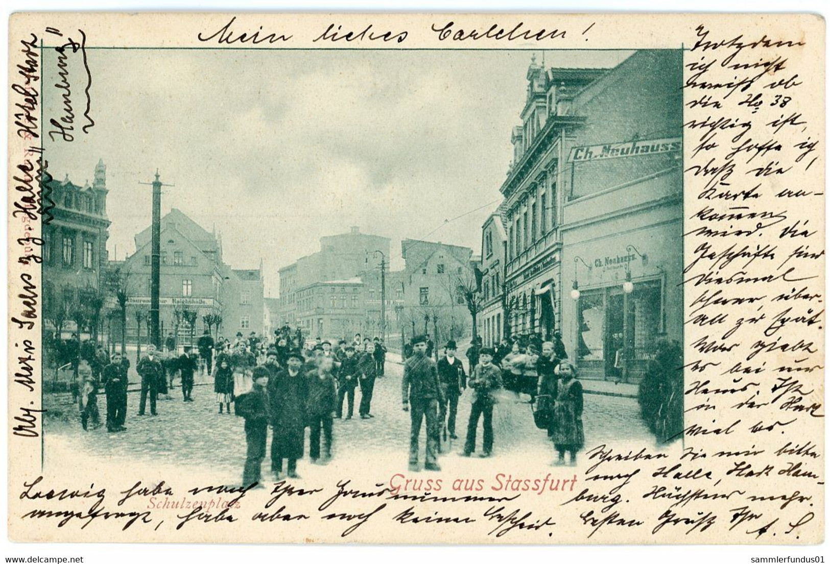 AK/CP Stassfurt  Schulzenplatz       Gel./circ.   1901     Erhaltung/Cond. 2  ,   Nr. 01511 - Stassfurt