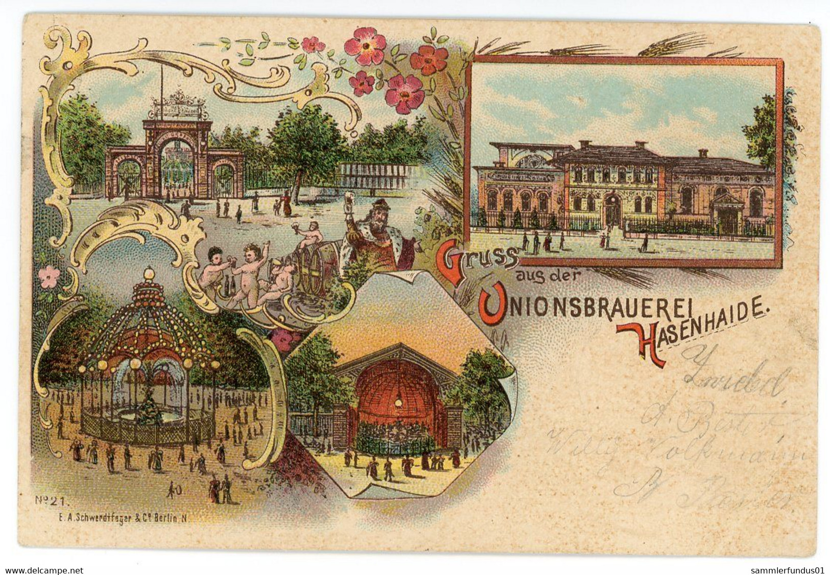 AK/CP Litho Berlin  Gruss Aus Der Unionsbrauerei Hasenheide   Brauerei    Gel./circ. 1898  Erhaltung/Cond. 2-  Nr. 01512 - Neukölln