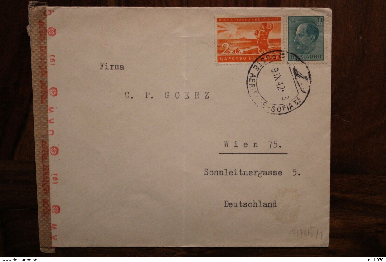 1942 Bulgarien Cover Air Mail Wien Dt Deutsches Reich Germany Allemagne Zensur Cover Mail Bŭlgariya Bulgarie - Covers & Documents