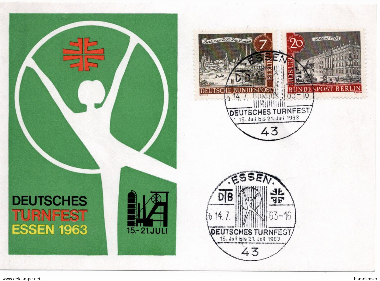 54808 - Berlin - 1963 - 20Pfg Alt-Berlin MiF A SoKte SoStpl ESSEN - DEUTSCHES TURNFEST ... - Gymnastique