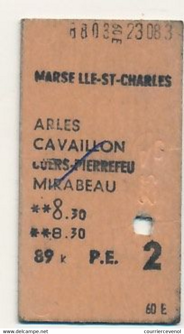 S.N.C.F. - Billet 2eme Classe - MARSEILLE-ST-CHARLES => ARLES - Europe