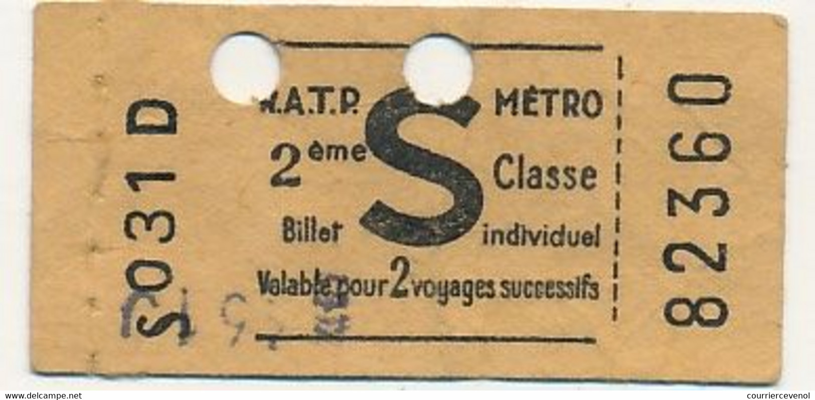 PARIS R.A.T.P. - Billet Métro 2eme Classe Valable Pour Deux Voyages Successifs - Publicité Gitanes Au Dos - Europa