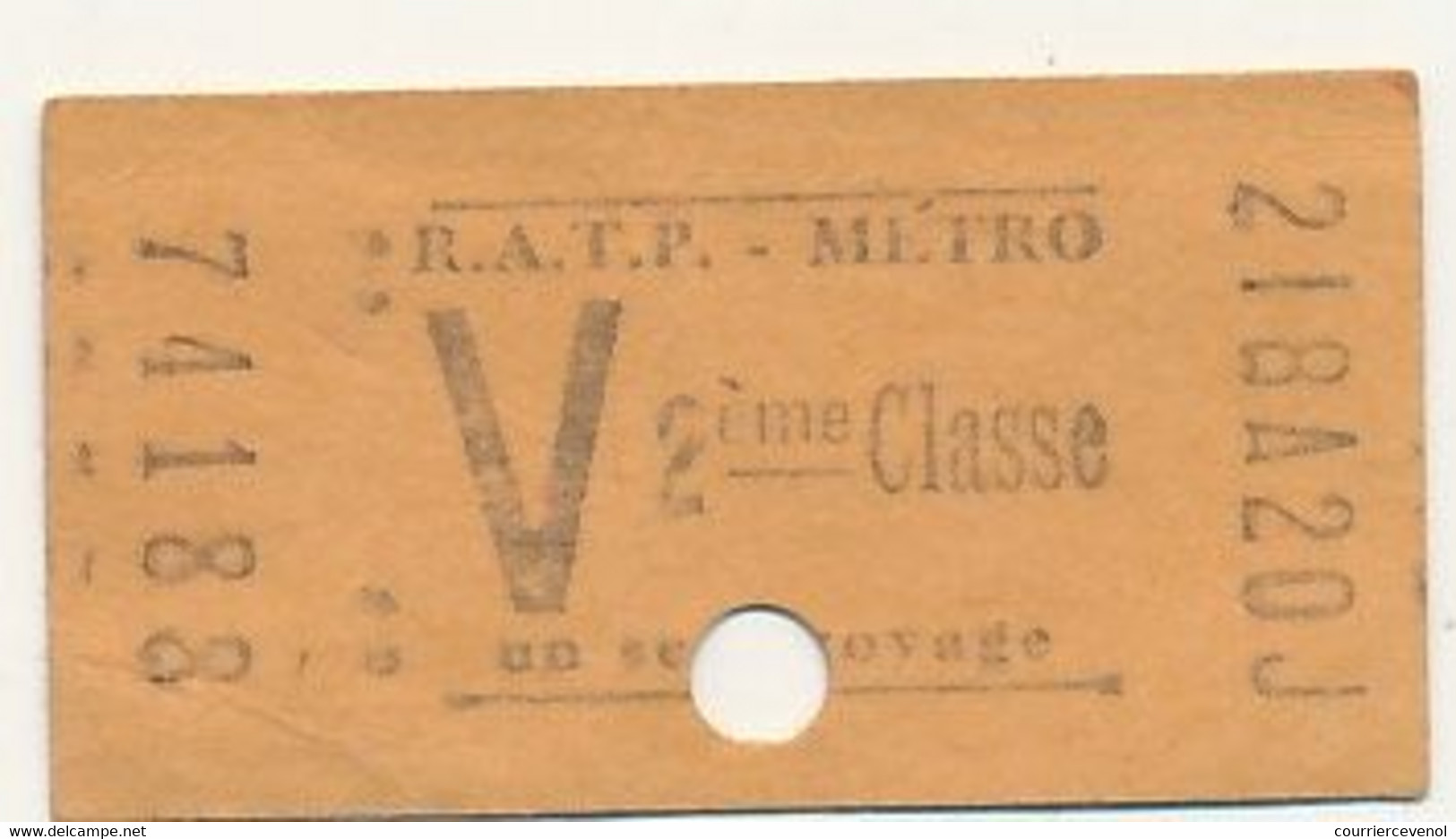 PARIS R.A.T.P. - Billet Métro 2eme Classe - 1960 - Europe