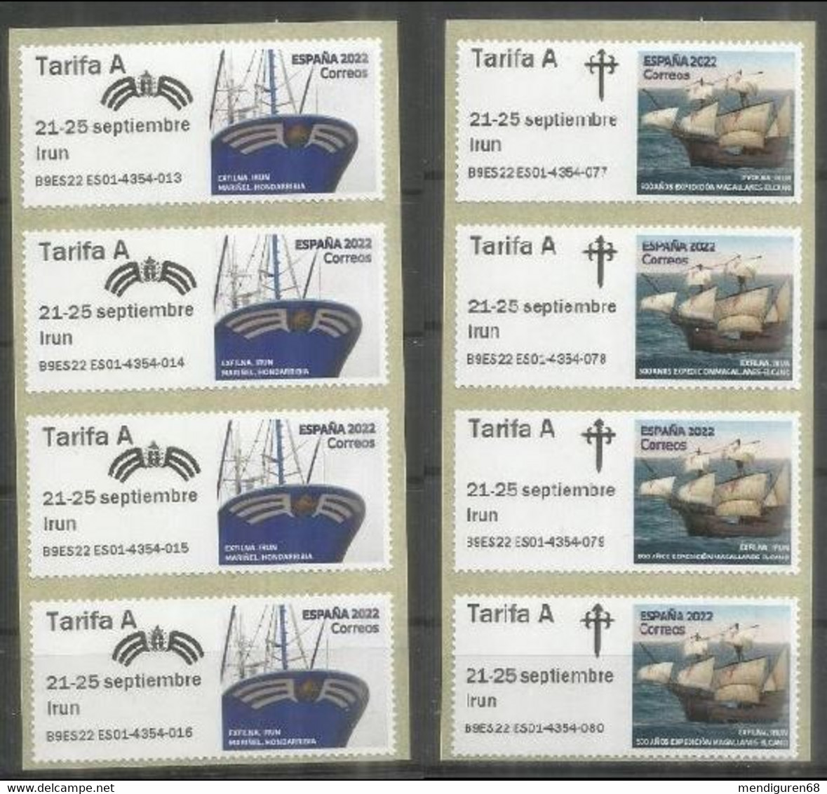 ESPAGNE SPANIEN SPAIN ESPAÑA 2022 ATM STAMPSHOW IRUN EXFILNA EXPEDITION ELCANO MAGALLANES-FISHING SHIP MARIÑEL SET 8V - Dienstmarken