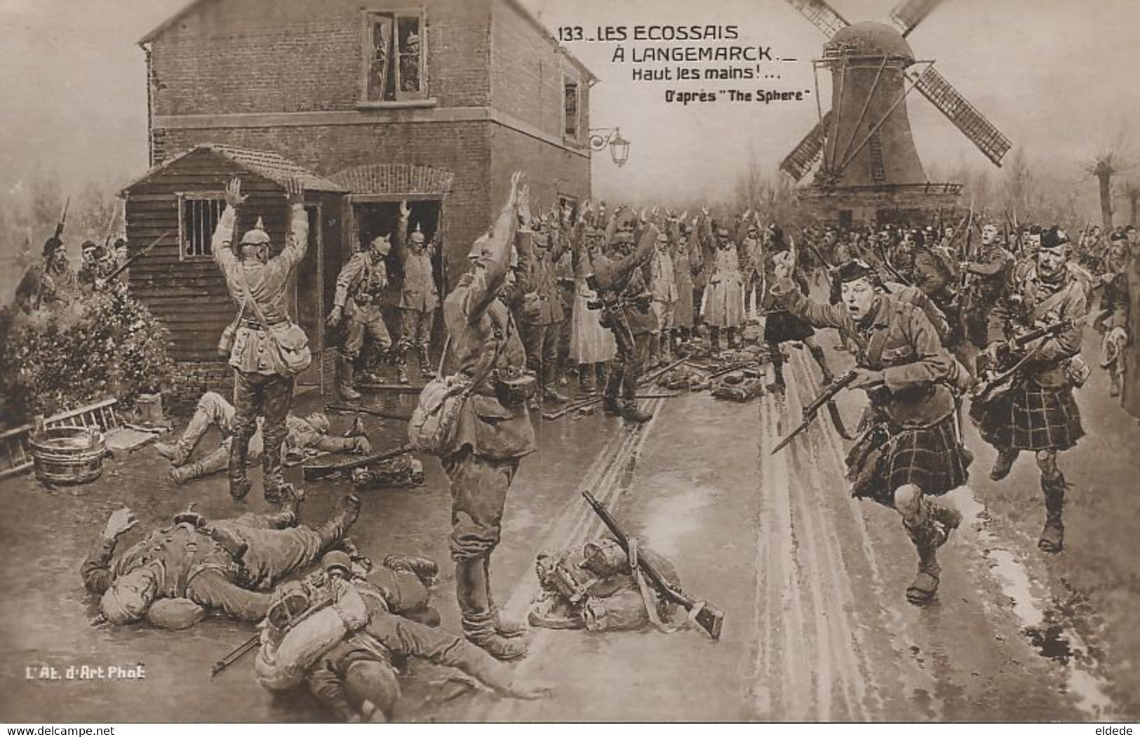 Langemark Guerre 1914 Scotts Troops Against Germans Windmill Moulin à Vent German Prisoners - Langemark-Poelkapelle