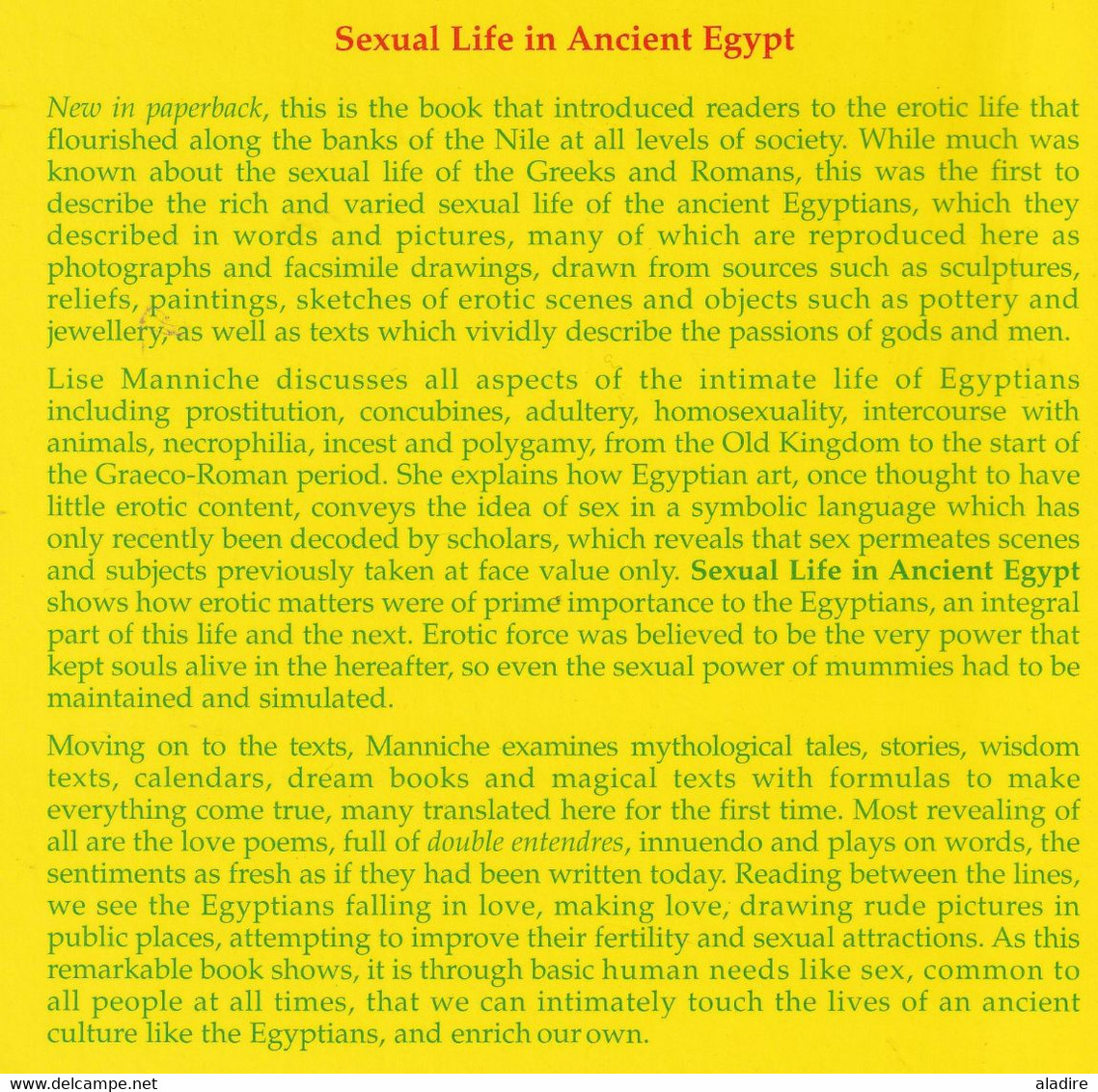 LISE MANNICHE - Sexual Life In Ancient Egypt  - 1997 - Kegan Paul International - London & New York - 127 Pages - Afrique