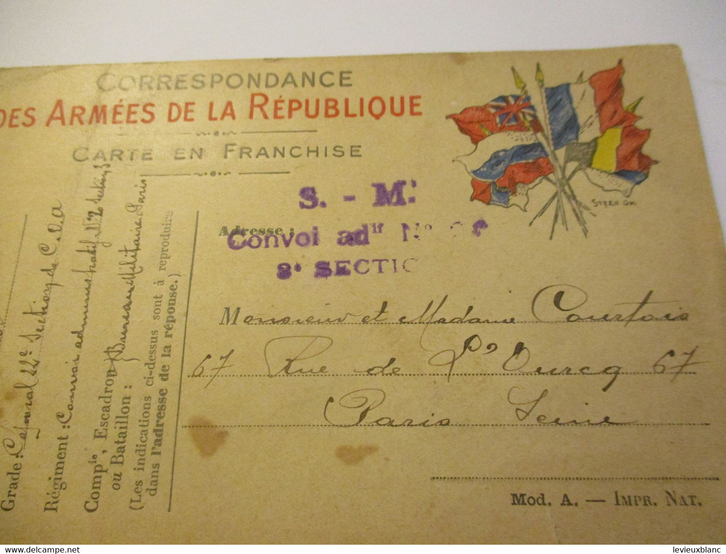 Correspondance Des Armées De La République/Carte En Franchise/Bureau Militaire Paris/1914                        POIL214 - 1914-18