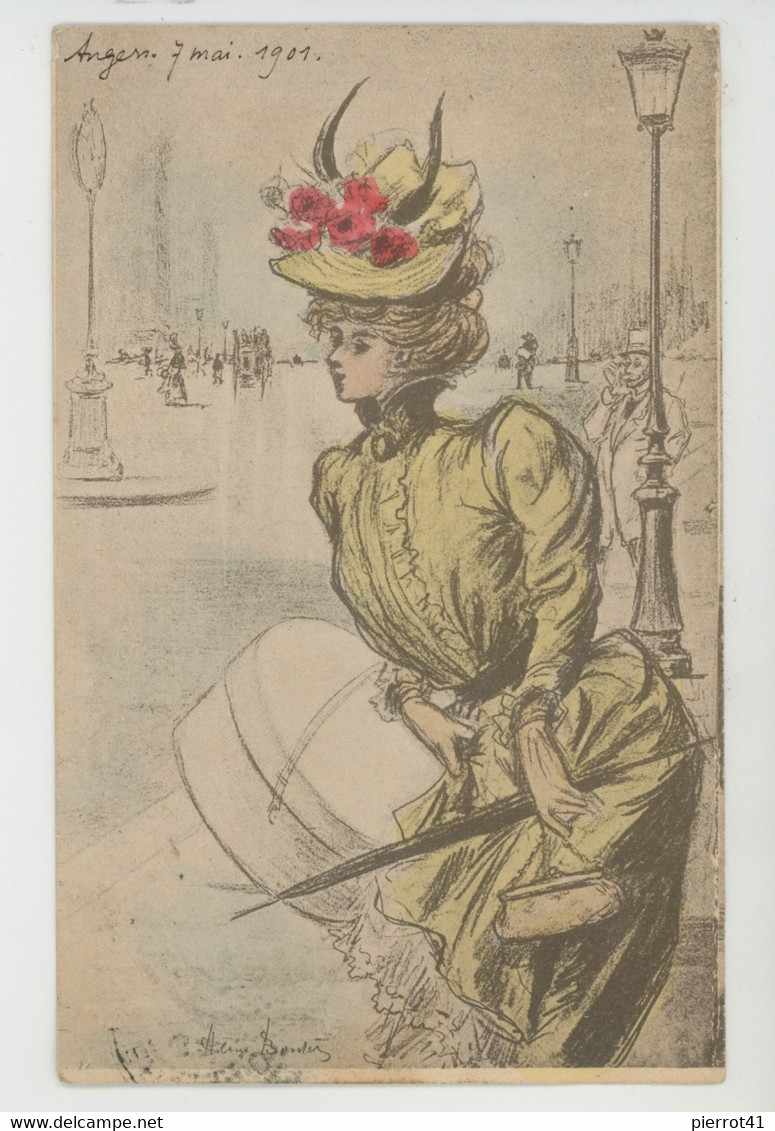 Illustrateur HENRI BOUTET  - MODE - PARIS - Jolie Carte Fantaisie Femme élégante Avec Chapeau Et Boîte à Chapeau - Boutet