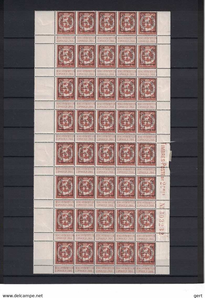 2c Preo 50B Brussel 14 Bruxelles - Bloc De 40 - Blok Van 40 Met Velrand En Tussenpaneel ** En * - Typografisch 1912-14 (Cijfer-leeuw)