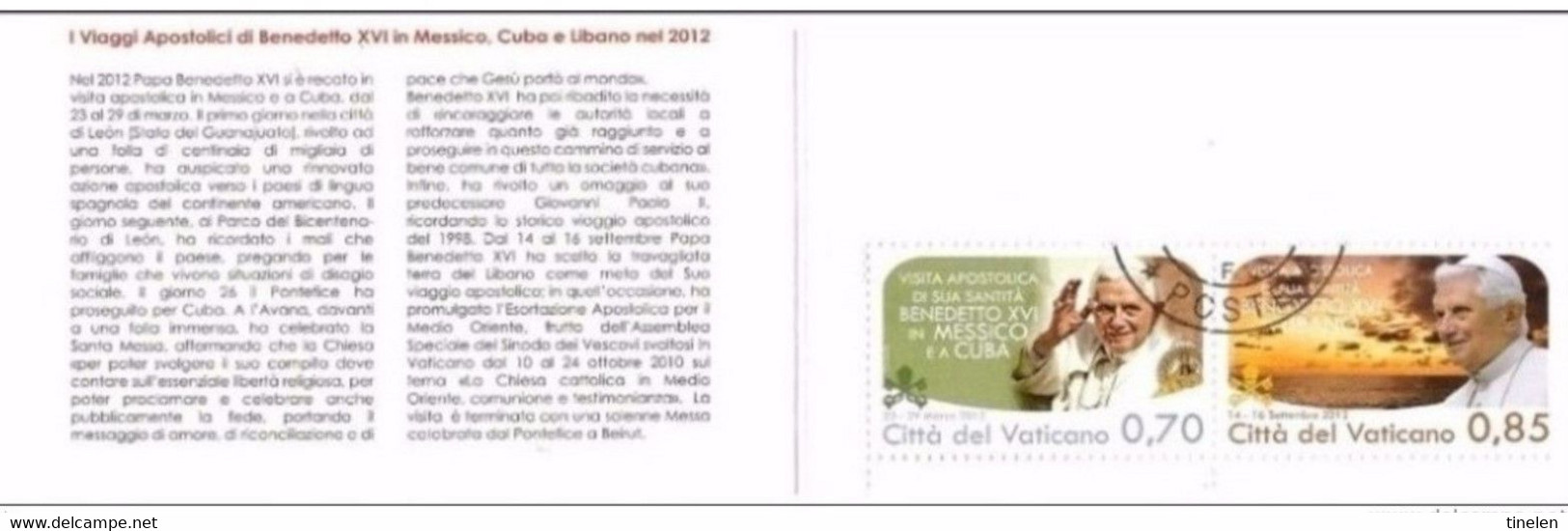 VATICANO -  2013 VALORE 0.70+0.85  VIAGGI PAPA BENEDETTO XVI OBLITERATI ( NECESSARI PER  FOGLI AGGIORNAMENTO MARINI) - Booklets
