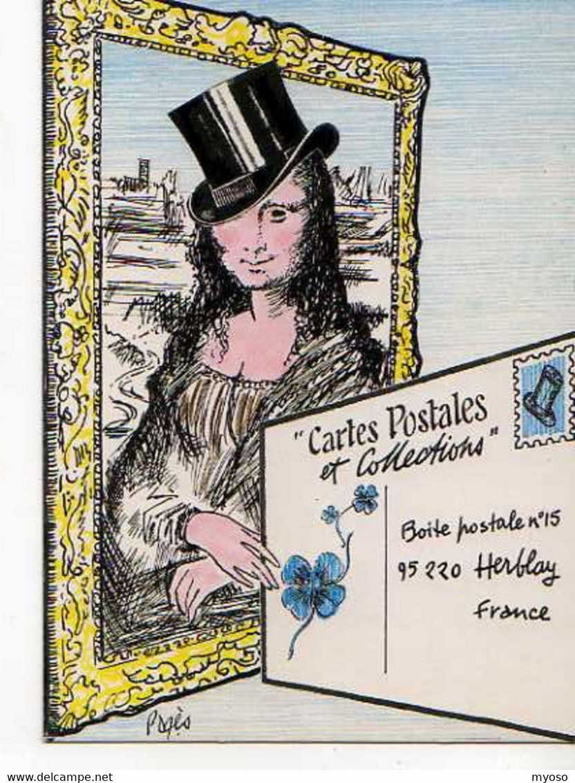 Raymond PAGES, Mona Lisa Avec Chapeau Haut De Forme, Trefles A 4 Feuilles - Pages