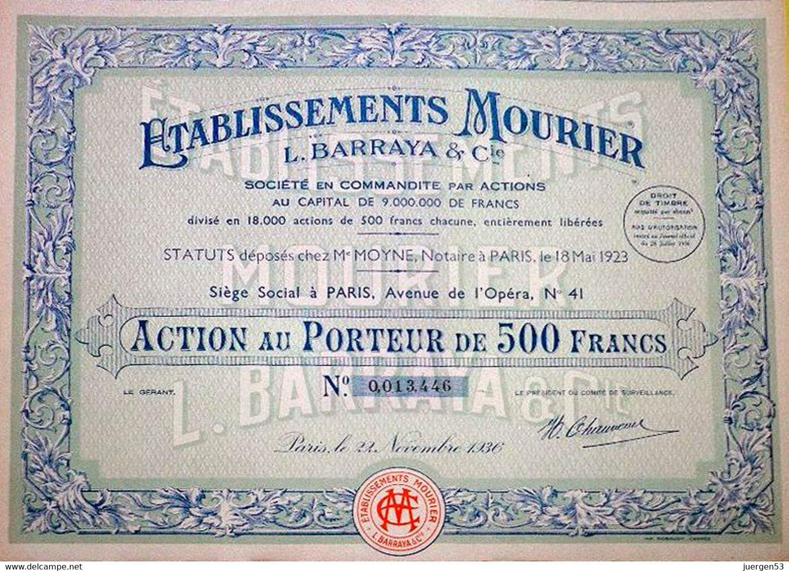 Etablissements MOURIER L. BARRAYA & Cie – 1936 - Turismo