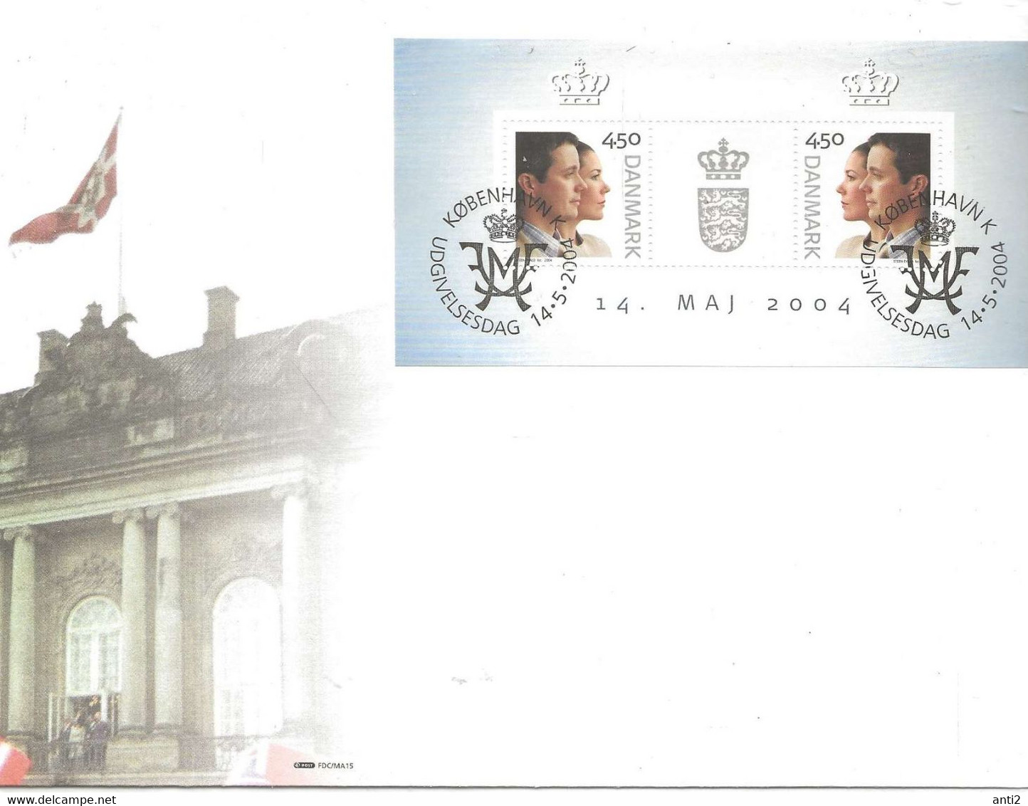 Denmark  2004 Crown Prince Frederik And Mary Donaldson Wedding Mi Bloc 23  FDC - Covers & Documents