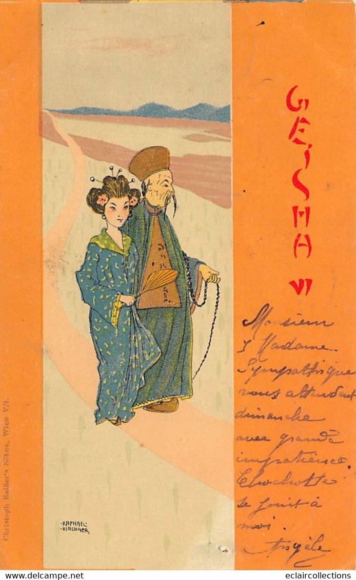 Thème Illustrateur  R. Kirchner     Art Nouveau.   Geisha Et Mandarin  .    (voir Scan) - Kirchner, Raphael