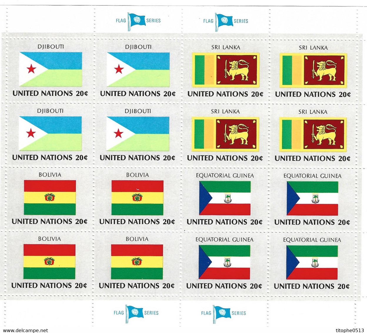 ONU NEW YORK. Feuille Des N°341-4 De 1981. Drapeaux Djibouti/Sri Lanka/Bolivie/Guinée équatoriale. - Timbres