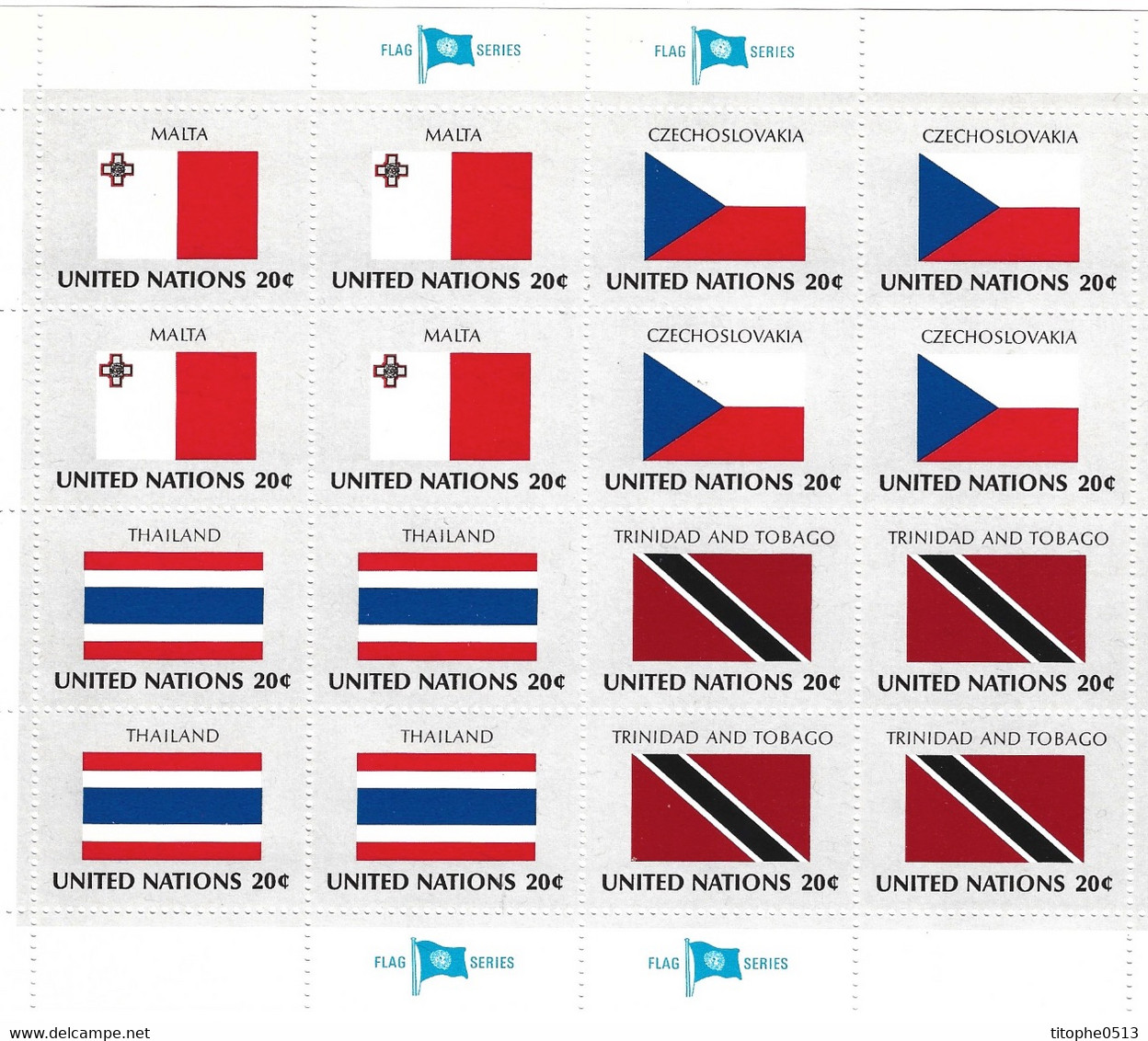 ONU NEW YORK. Feuille Des N°345-8 De 1981. Drapeaux De Malte/Tchécoslovaquie/Thaïlande/Trinidad. - Timbres