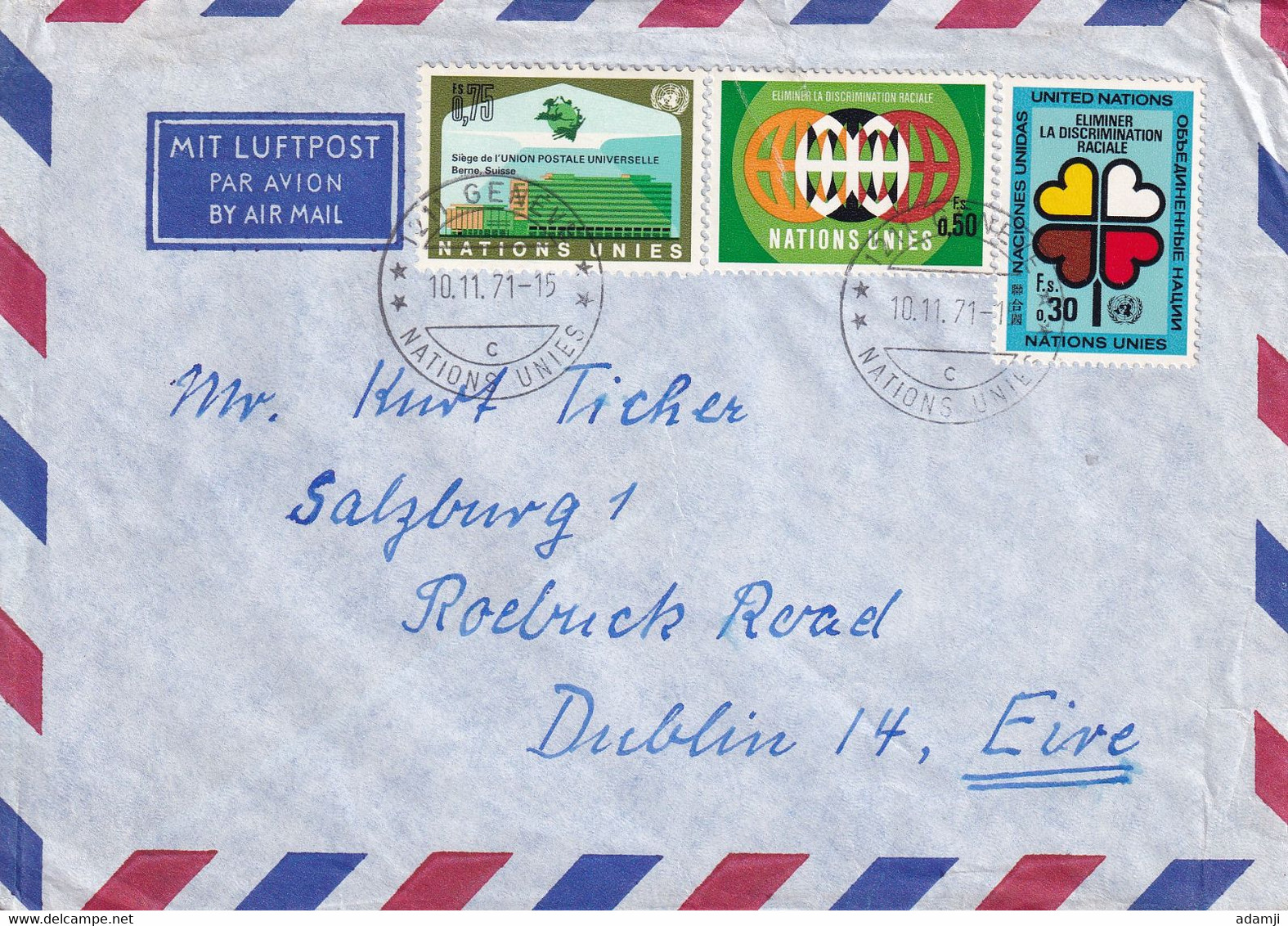 UNITED NATION 1971 COVER TO DUBLIN EIRE. - Storia Postale