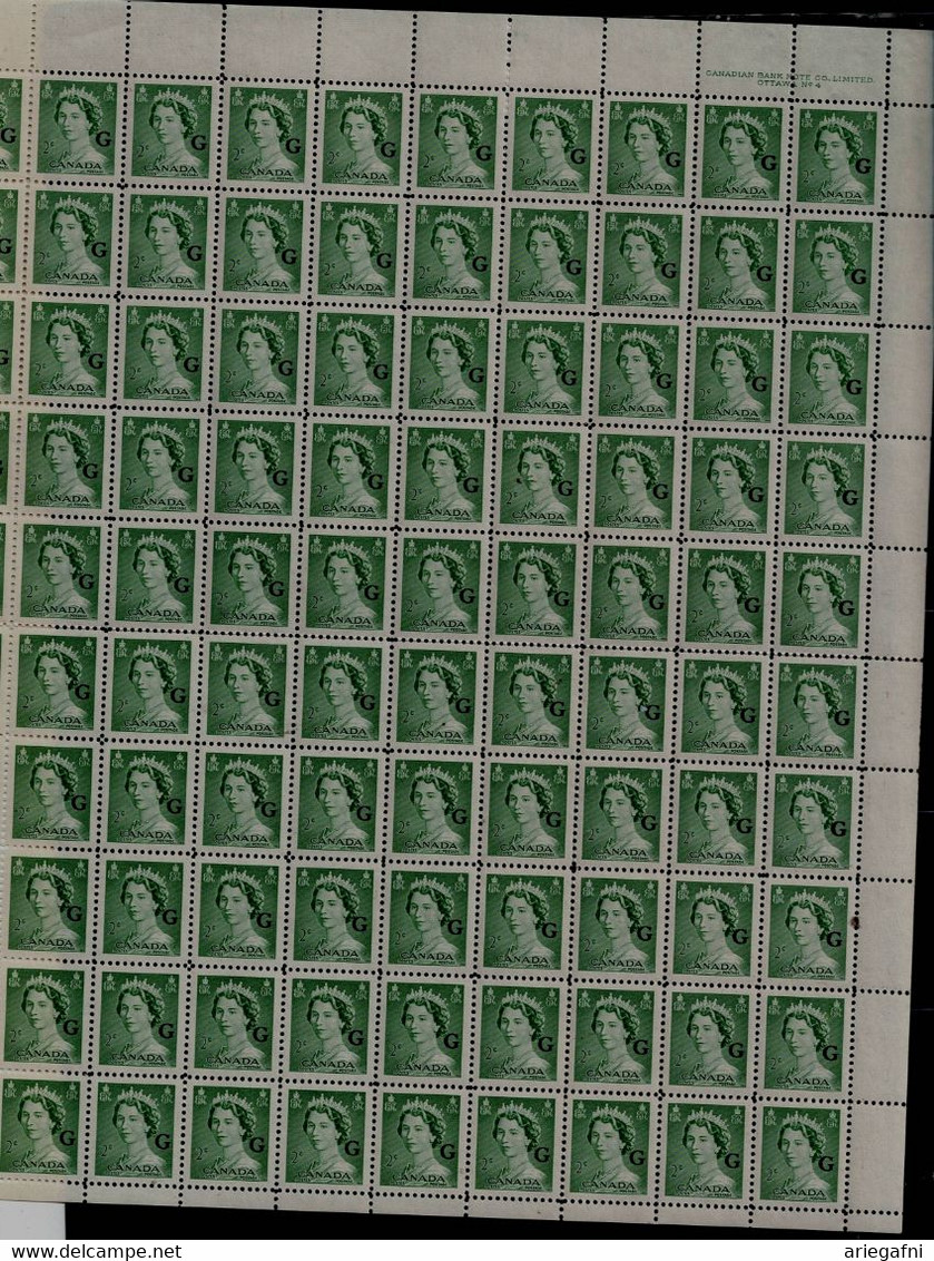 CANADA 1950 OFFICIAL STAMP QUEEN ELISABETH II WITH OVERPRINT G FULL SHEET MI No 39 MNH VF!! - Opdrukken