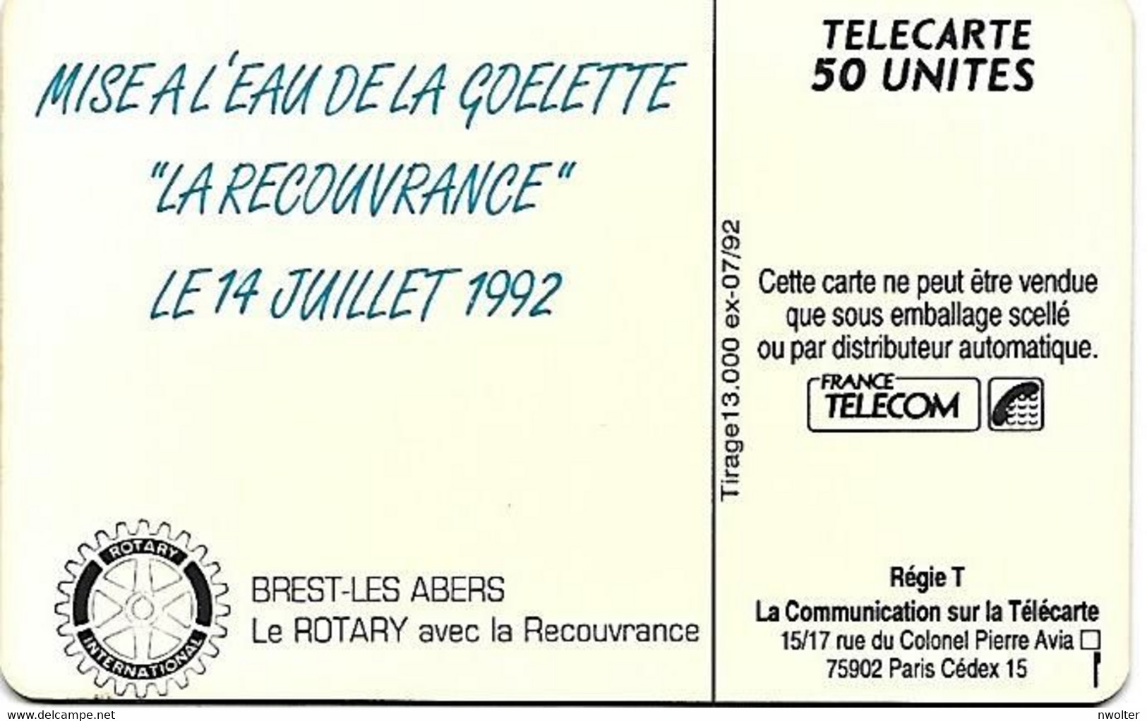 @+ Télécarte Goelette La Recouvrance -  50 U - Sans Puce Et Numero. Ref : En0406 - 50 Unità  