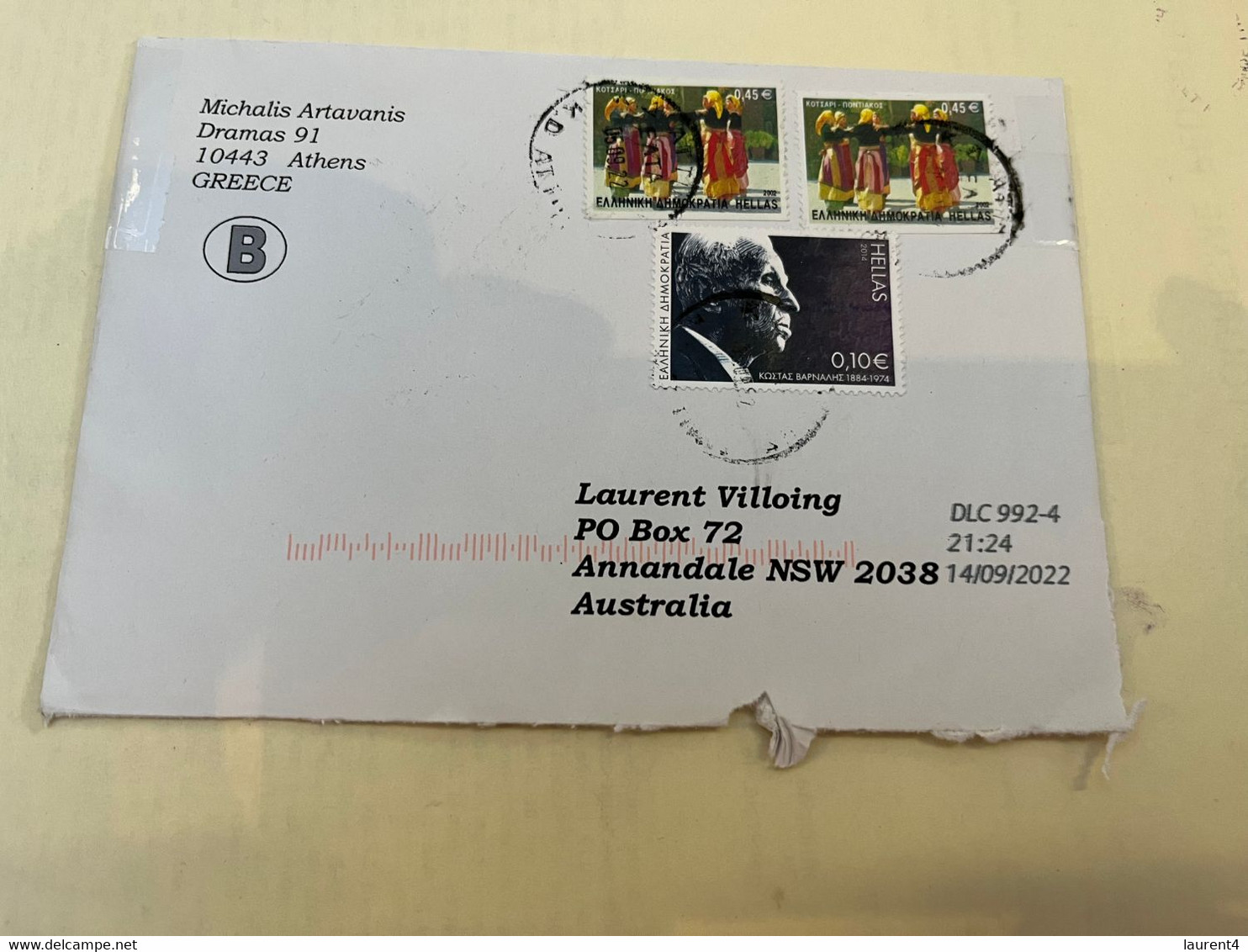 (1 L 7) Letter Posted From Greece To Australia (during COVID-19 Pandemic Crisis) 3 Stamps - Brieven En Documenten