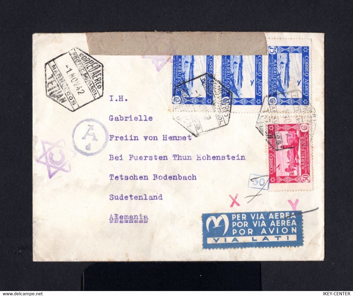 S506-SPANISH MOROCCO-AIRMAIL CENSOR COVER TETUAN To GERMANY.1942.WWII.MARRUECOS ESPAÑOL.Maroc.ENVELOPPE - Marruecos Español