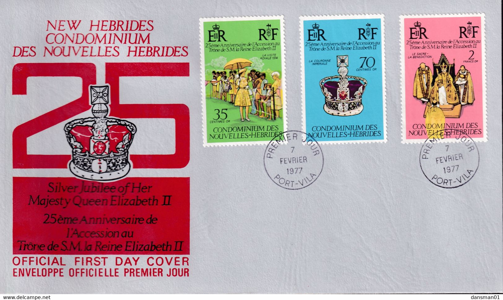 New Hebrides 1977 Royal Visit Sc 233-35 FDC - Covers & Documents