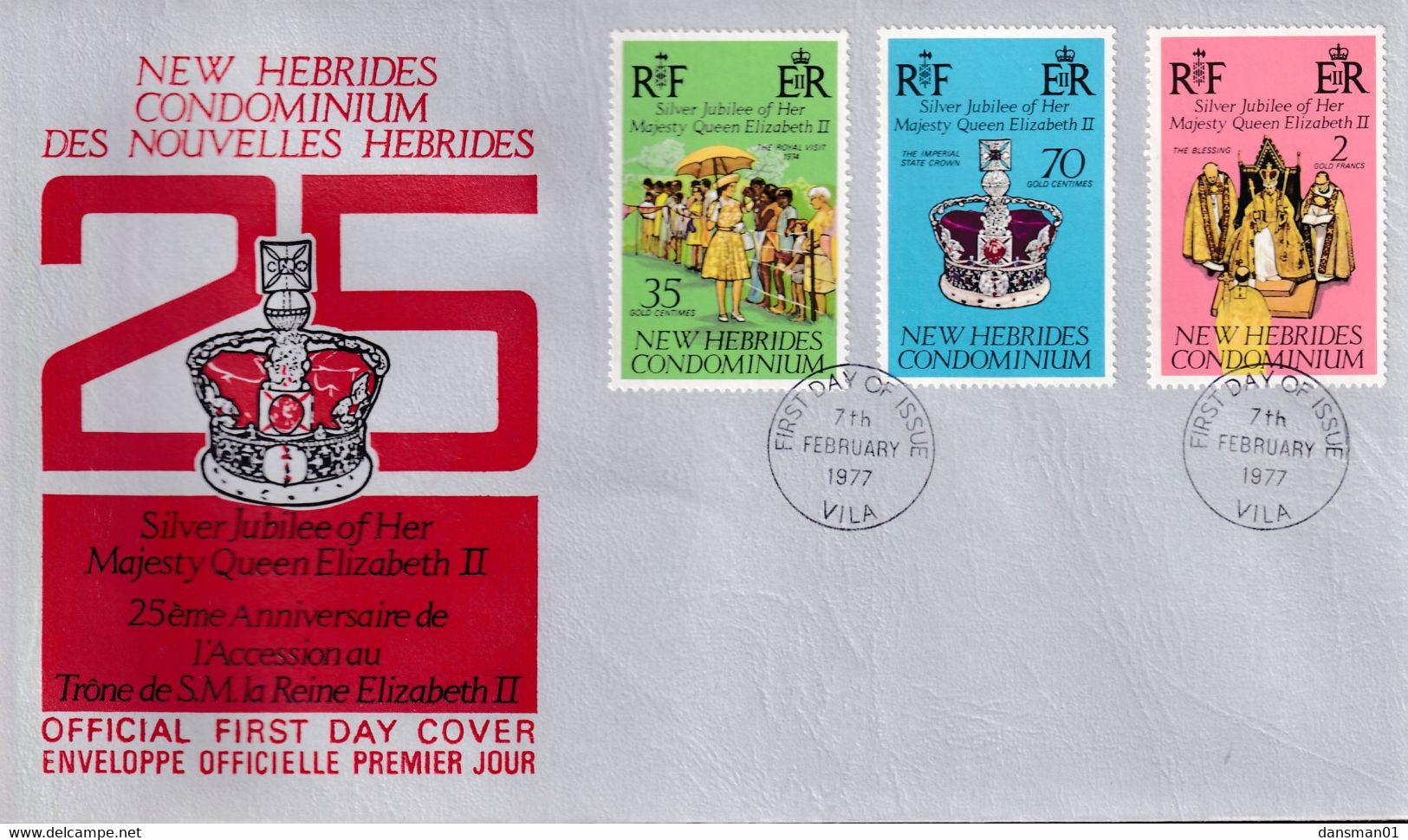 New Hebrides British 1977 Royal Visit Sc 214-16 FDC - Covers & Documents