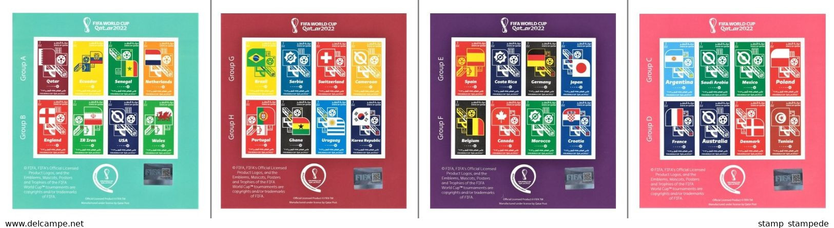 Country Groups Of 2022 FIFA World Cup Soccer Football - Set Of 4 Official Limited Miniature Stamp Sheets From Qatar ** - 2022 – Qatar