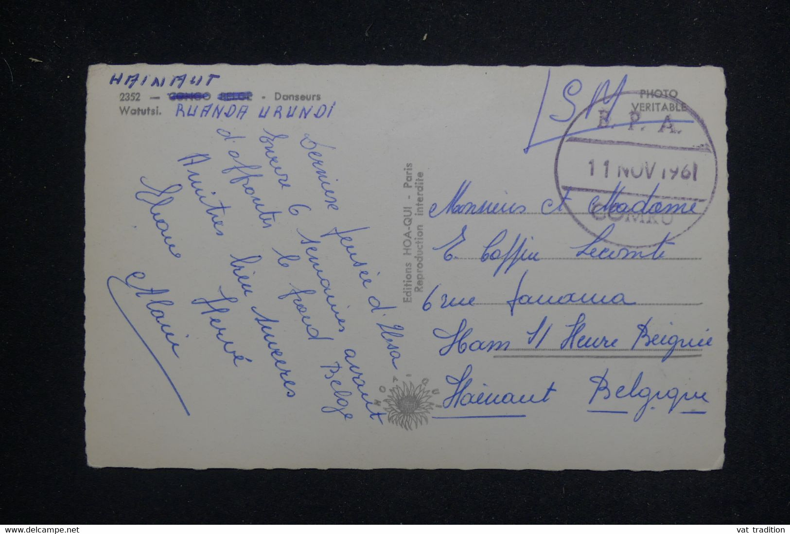 RUANDA URUNDI - Oblitération Militaire Belge Sur Carte Postale En Fm Pour La Belgique En 1961 - L 131669 - Lettres & Documents