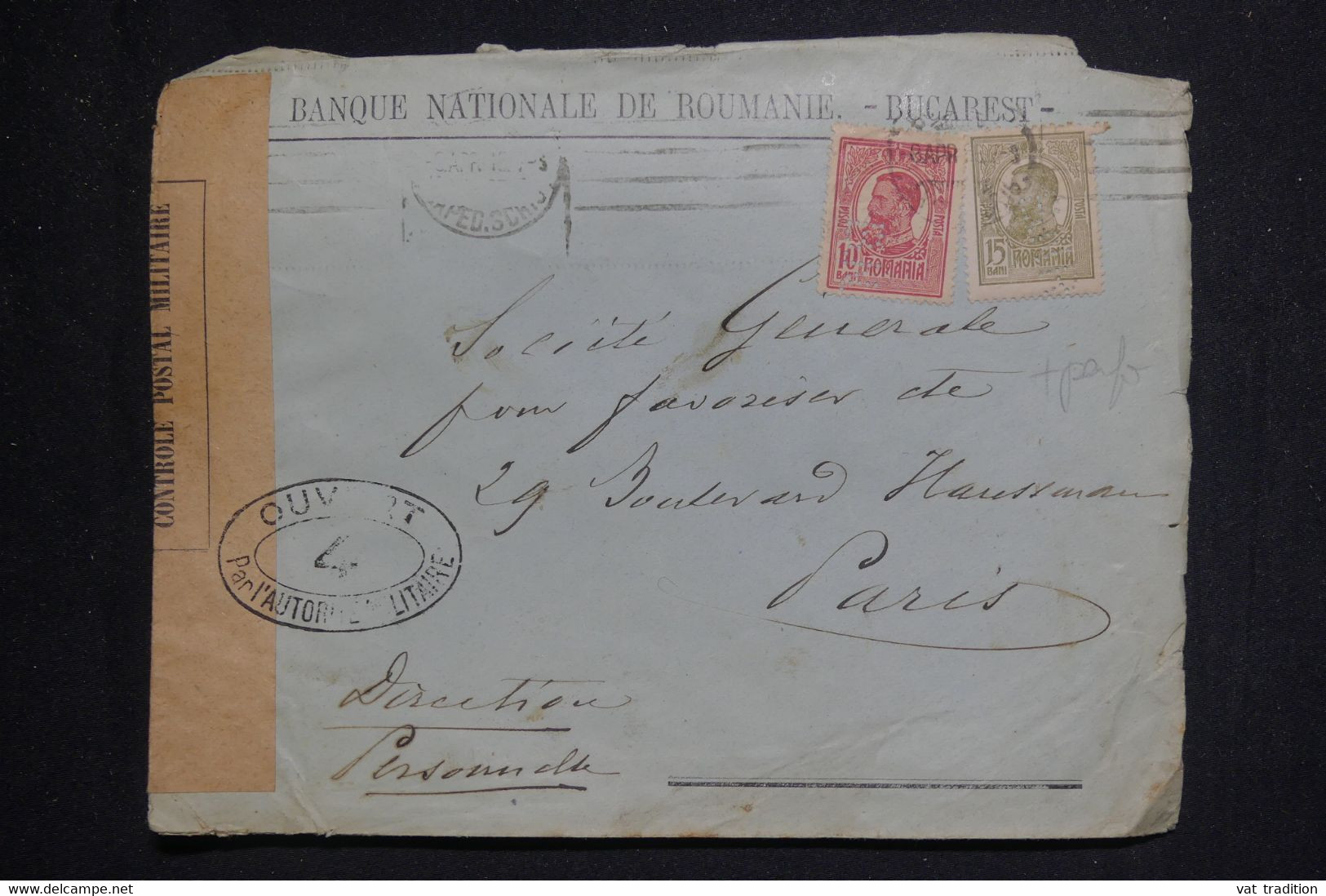 ROUMANIE - Enveloppe Commerciale De Bucarest Pour Paris Avec Contrôle Postal - L 131701 - Briefe U. Dokumente